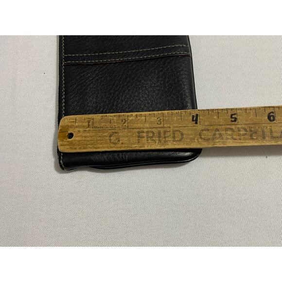 Coach Black Leather Wristlet Wallet Snap Closure Gold Logo Textured Compact - Picture 4 of 7